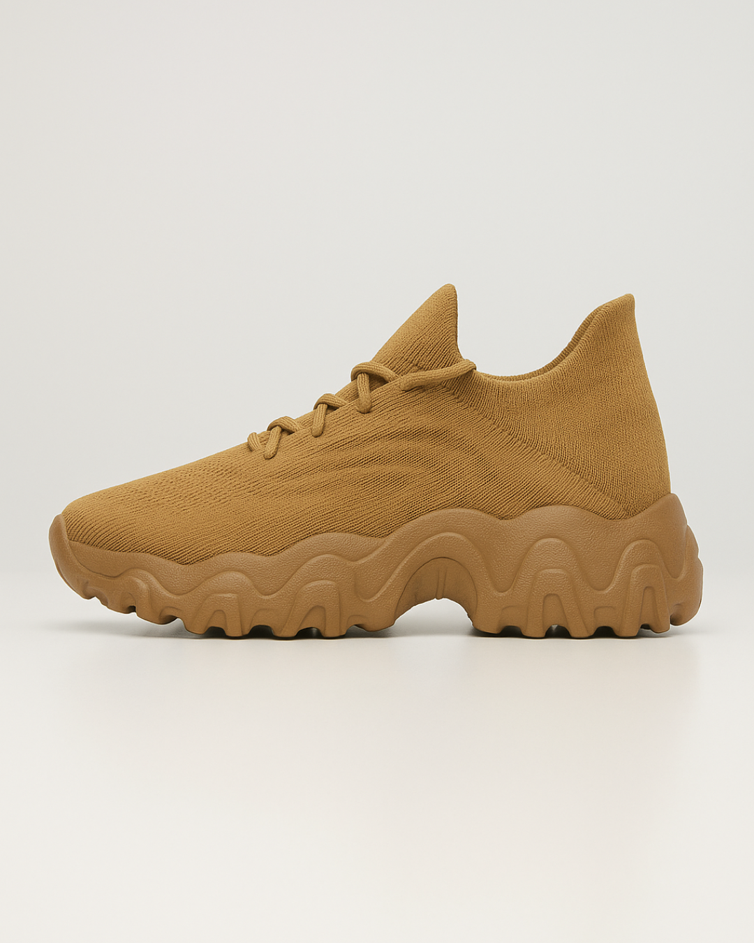 Right side of OrthoEase Luxe Sand orthopedic sneaker in earthy beige