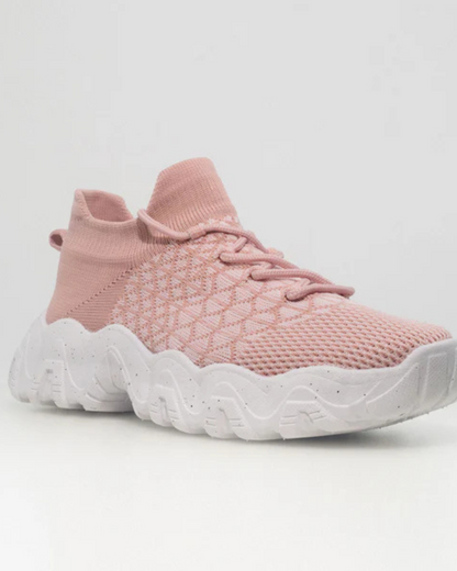 Angled view of OrthoEase Luxe Blush orthopedic sneaker