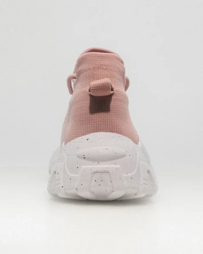Back view of OrthoEase Luxe Blush sneaker featuring speckled heel