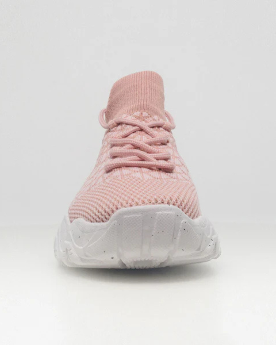 Front view of OrthoEase Luxe Blush with pink laces and textured toe