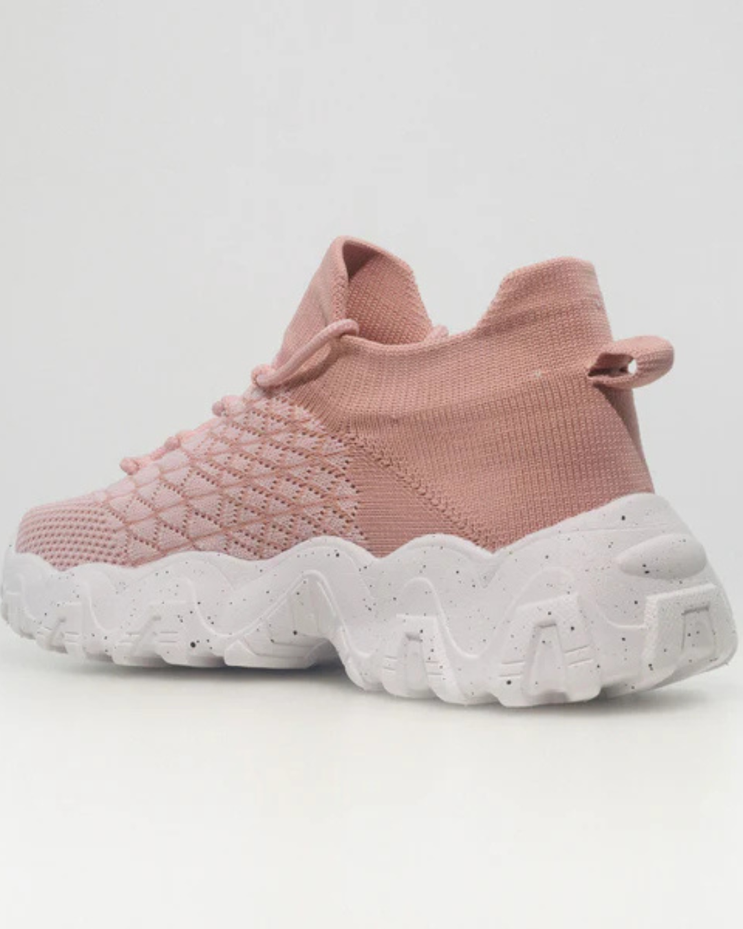 Rear angled view of OrthoEase Luxe Blush comfort sneaker