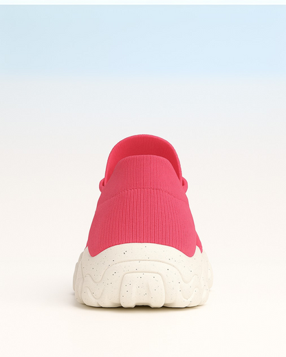 Back heel of OrthoEase Luxe Bubble sneakers with thick white sole