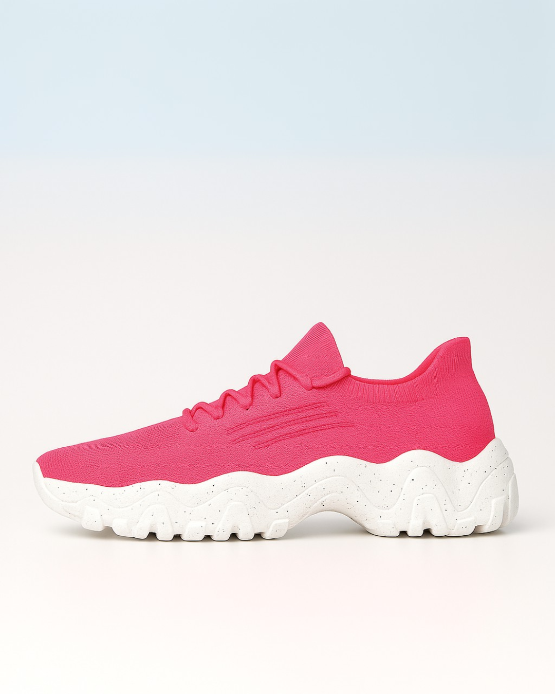 Right side of OrthoEase Luxe Bubble sneakers in pink and white combo