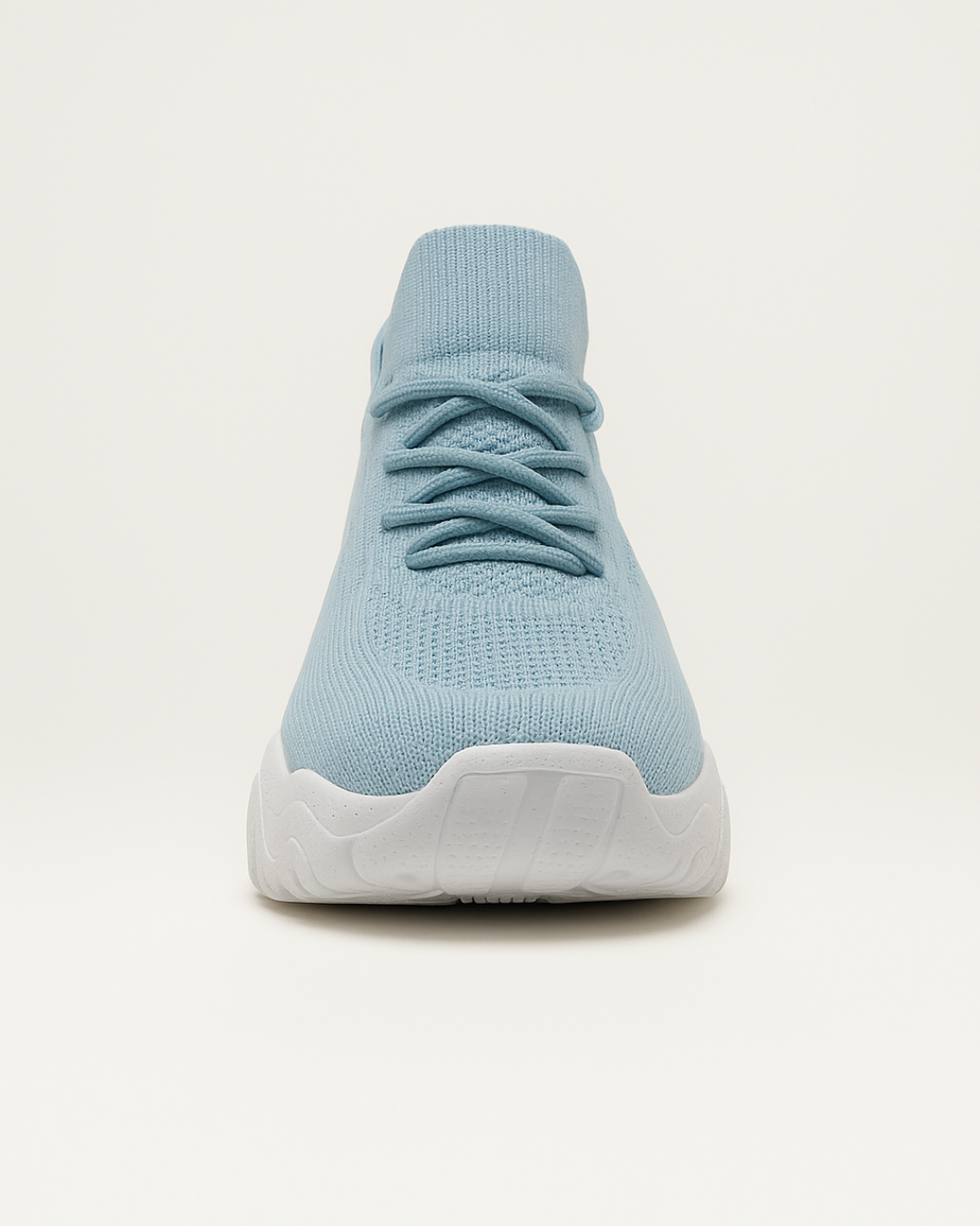 Front view of OrthoEase Luxe Glacier with rounded toe and clean stitching