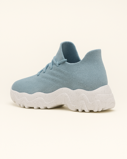 Rear angled view of OrthoEase Luxe Glacier comfort sneaker