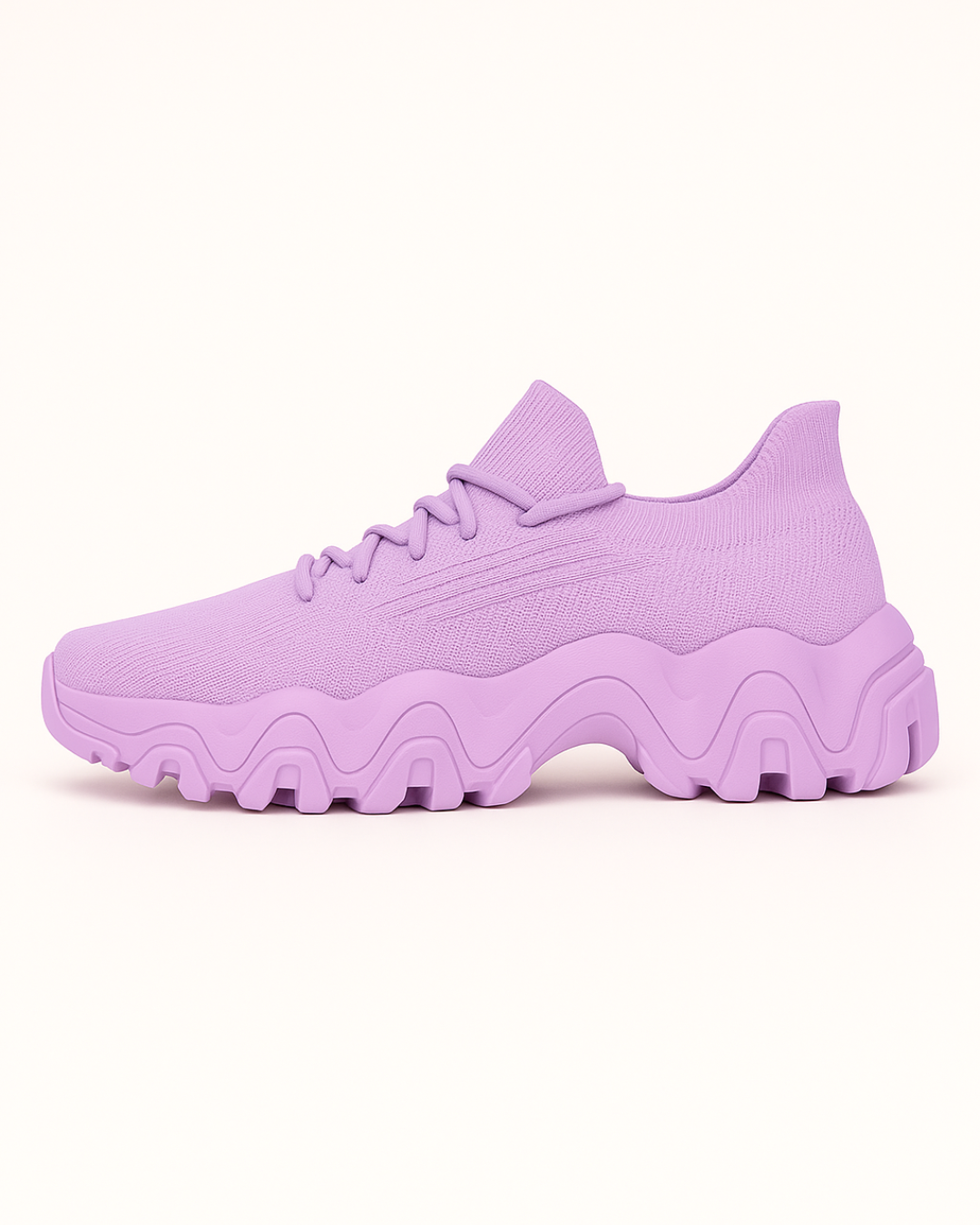 Left side of OrthoEase Luxe Lilac sneaker with lavender knit