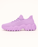 Left side of OrthoEase Luxe Lilac sneaker with lavender knit