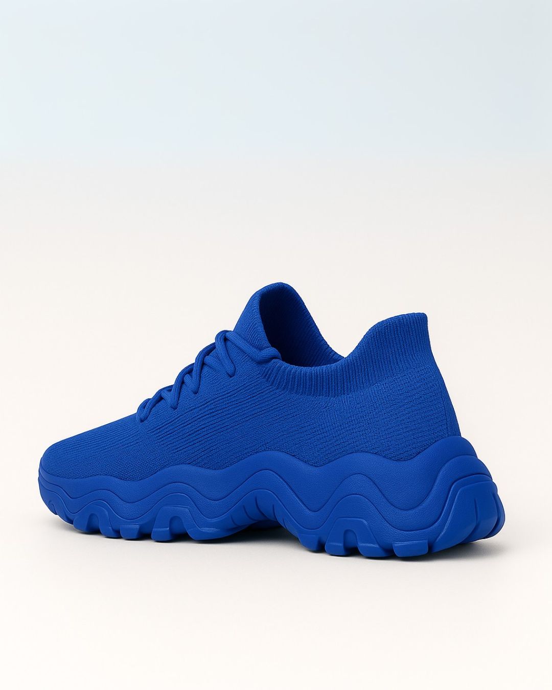 Rear angle of OrthoEase Luxe Sapphire showing knit texture