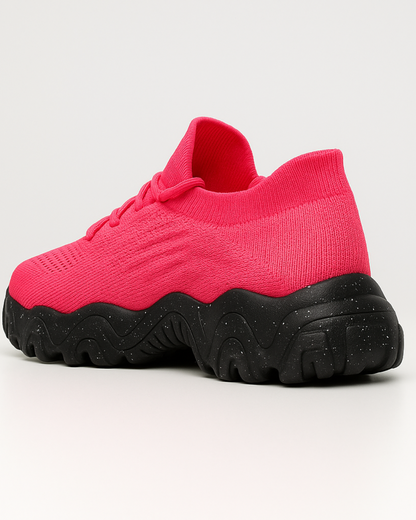 Rear angle of OrthoEase Luxe Voltage Pink with sculpted grip outsole